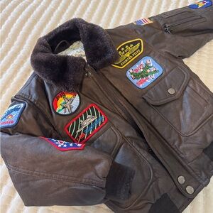 Brown Top Gun Bomber Jacket with Patches